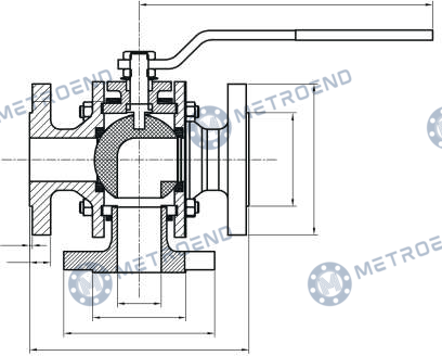 Flanged 3 Way Ball Valve — Technical drawing