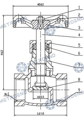 Bronze Threaded Globe Valve — Technical drawing
