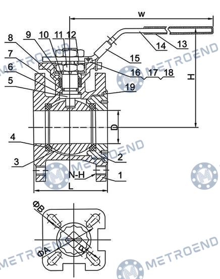 Paslanmaz Wafer Tip Küresel Vana — Teknik çizim