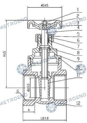 Bronze Threaded Gate Valve — Technical drawing