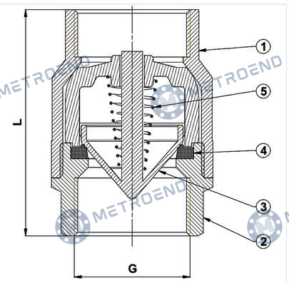 Brass Threaded Spring Loaded Vertical Check Valve — Technical drawing