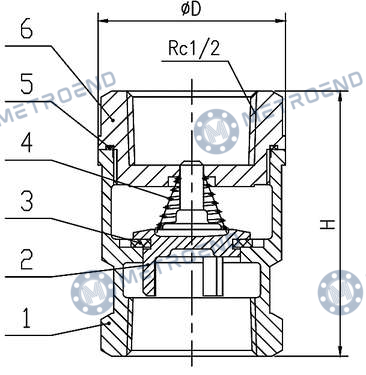 Bronze Threaded Spring Loaded Vertical Check Valve — Technical drawing