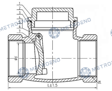 Brass Threaded Swing Check Valve — Technical drawing