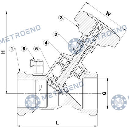 Bronze Threaded Static Balancing Valve — Technical drawing
