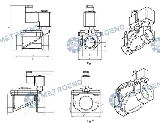 Brass Threaded General Purpose Solenoid Valve — Technical drawing