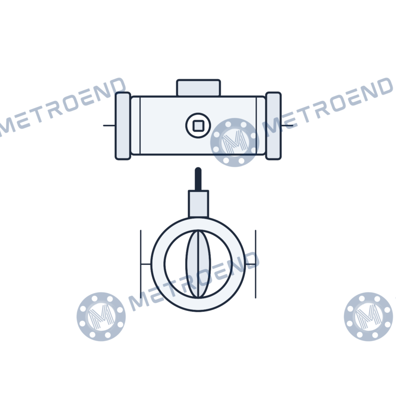 Pneumatically actuated butterfly valve — schematic illustration