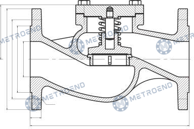 Flanşlı Yaylı Çek Valf Düz Tip — Teknik çizim