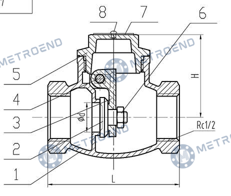 Bronze Threaded Swing Check Valve — Technical drawing