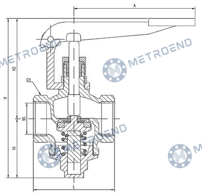 Bronze Threaded Self Closing - Drain Valve — Technical drawing